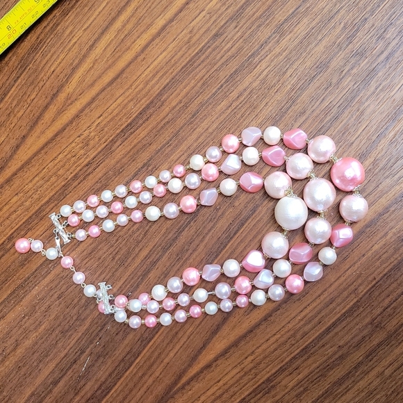 16" PINK SPUN cotton Beaded Vintage Necklace - Picture 2 of 4
